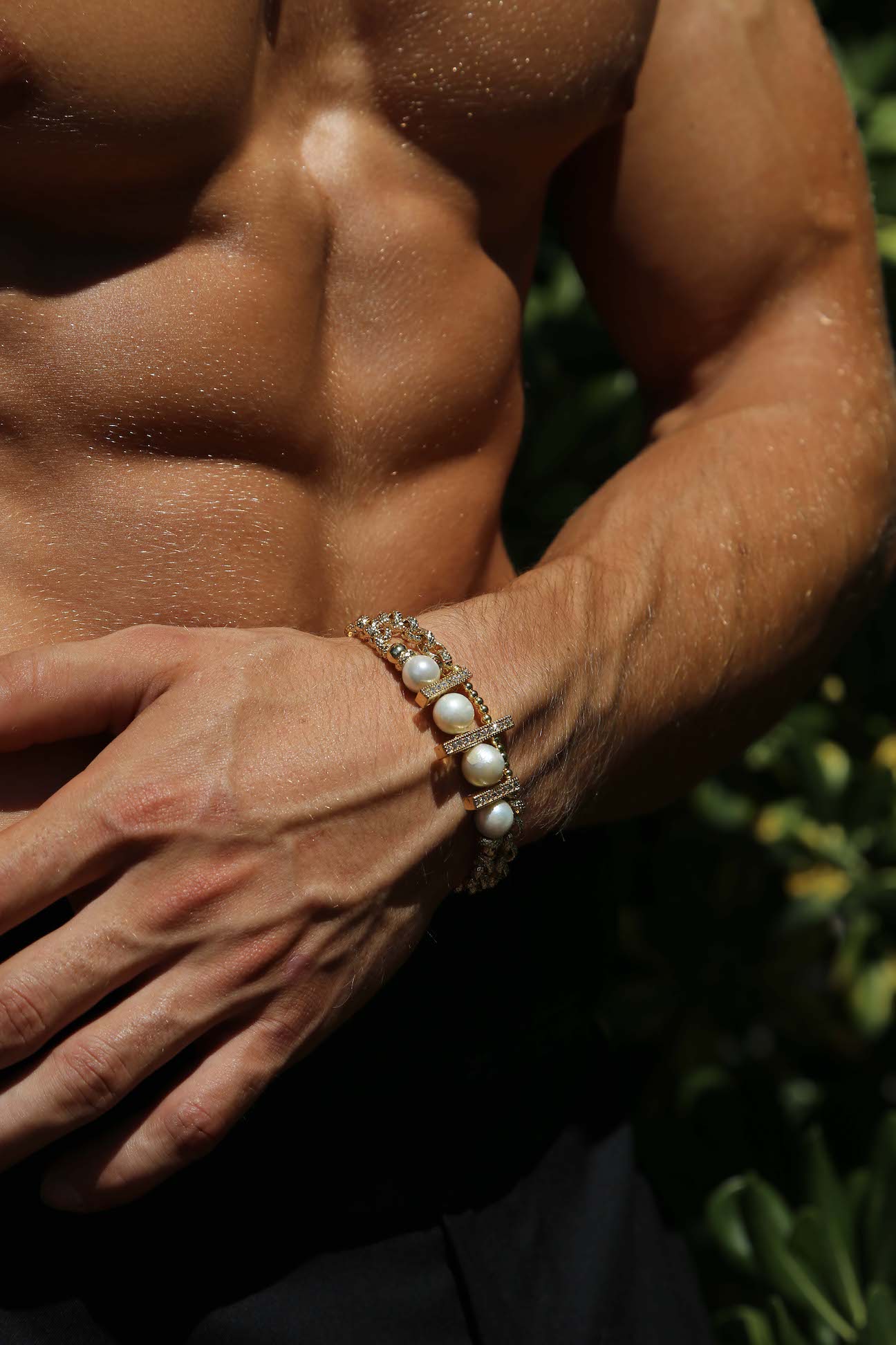 Brazalete Deseo Cadenas de Plata, Oro 18K y Perlas, Joyería Luison
