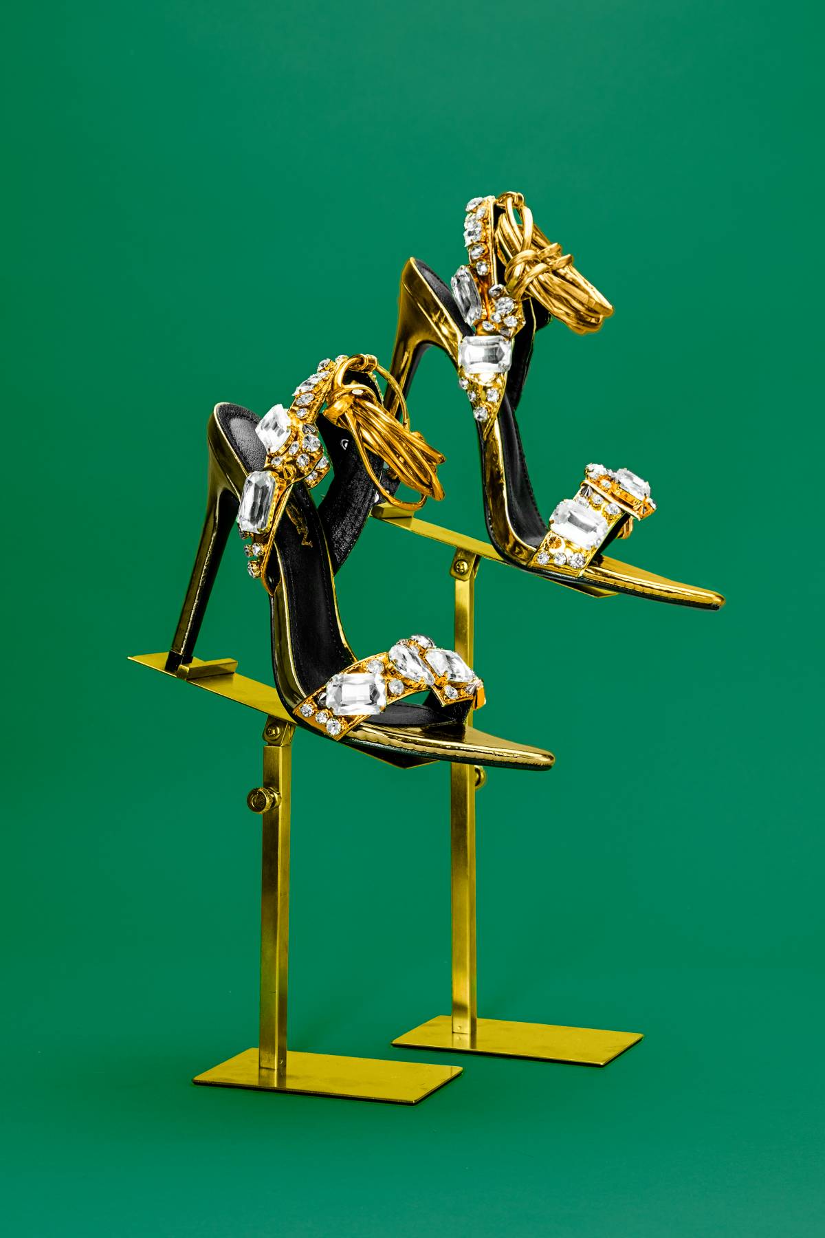 Sandalias de Tacón Alto Doradas con Diamantes de Cristal | LUISON